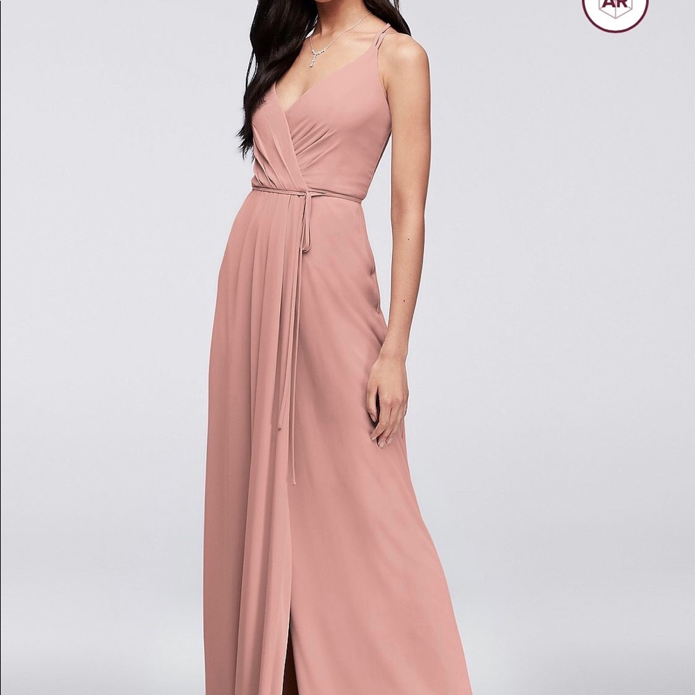 Double strap long bridesmaid wrap dress
